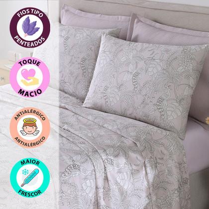 Imagem de Jogo de Cama Casal 4 peças Lençol com Elástico 100 Algodão Percal 130 Fios 138x188x35cm Dohler