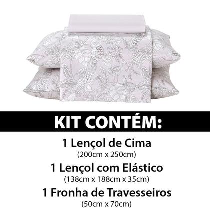 Imagem de Jogo de Cama Casal 4 peças Lençol com Elástico 100 Algodão Percal 130 Fios 138x188x35cm Dohler