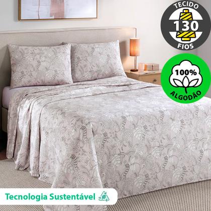 Imagem de Jogo de Cama Casal 4 peças Lençol com Elástico 100 Algodão Percal 130 Fios 138x188x35cm Dohler