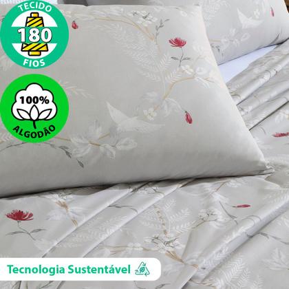 Imagem de Jogo de Cama Casal 4 peças Lençol com Elástico 100% Algodão Percal 180 Fios 138x188x35cm - Dohler