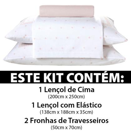 Imagem de Jogo de Cama Casal 4 peças Lençol com Elástico 100% Algodão Percal 180 Fios 138x188x35cm - Dohler