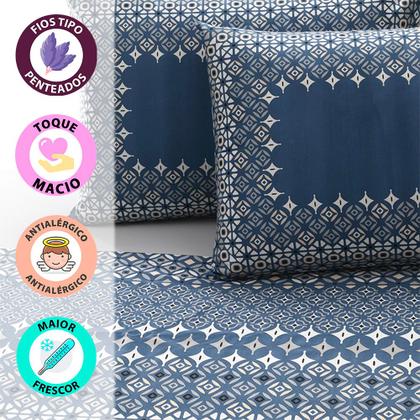 Imagem de Jogo de Cama Casal 4 peças Lençol com Elástico 100% Algodão Percal 180 Fios 138x188x35cm - Dohler