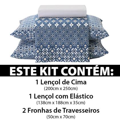 Imagem de Jogo de Cama Casal 4 peças Lençol com Elástico 100% Algodão Percal 180 Fios 138x188x35cm - Dohler