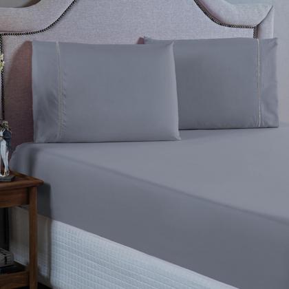 Imagem de Jogo de Cama Casal com Elástico e Fronha 400 Fios com Ponto Palito 3 Peças Qualidade