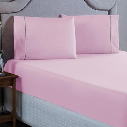 Imagem de Jogo de Cama Casal com Elástico e Fronha 400 Fios com Ponto Palito 3 Peças Qualidade