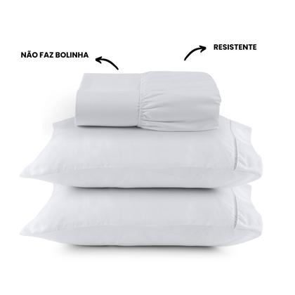 Imagem de Jogo de Cama Casal Completo Lençol com Virol Percal 400 Fios Ponto Palito Branco 04 Peças