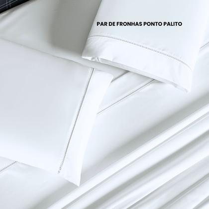 Imagem de Jogo de Cama Casal Completo Lençol com Virol Percal 400 Fios Ponto Palito Branco 04 Peças