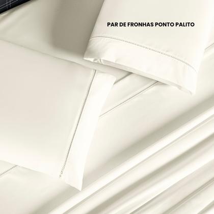 Imagem de Jogo de Cama Casal Completo Lençol com Virol Percal 400 Fios Ponto Palito Palha 04 Peças