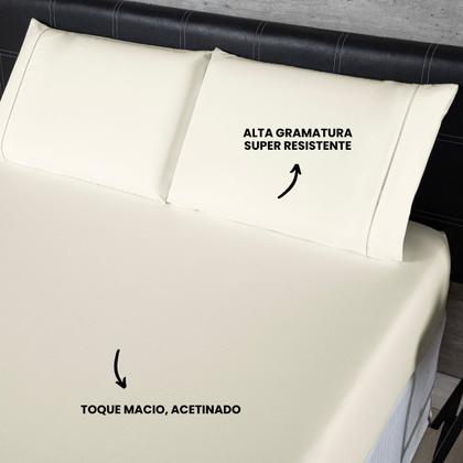 Imagem de Jogo de Cama Casal Completo Lençol com Virol Percal 400 Fios Ponto Palito Palha 04 Peças