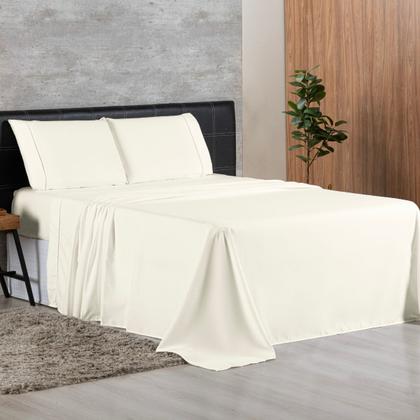 Imagem de Jogo de Cama Casal Completo Lençol com Virol Percal 400 Fios Ponto Palito Palha 04 Peças