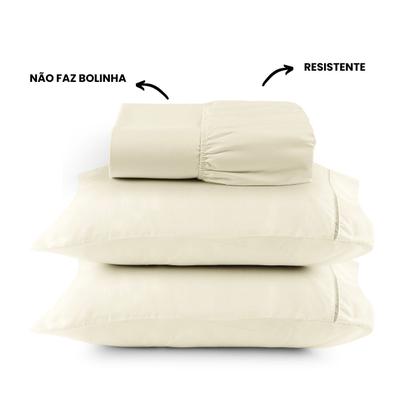 Imagem de Jogo de Cama Casal Completo Lençol com Virol Percal 400 Fios Ponto Palito Palha 04 Peças