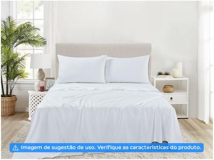 Imagem de Jogo de Cama Casal de Poliéster Jolitex 300 Fios Toque de Seda Branco 3 Peças