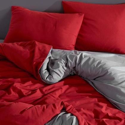 Imagem de Jogo de cama casal king vermelho com cinza 7 pç com edredom