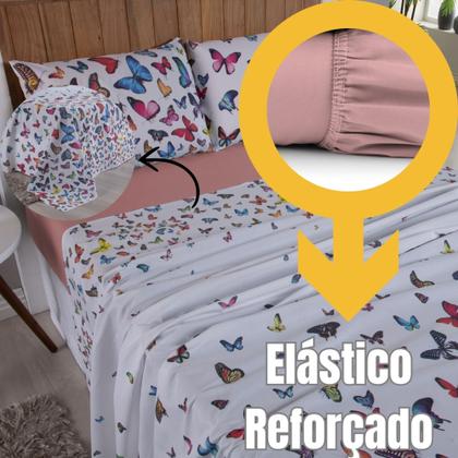 Imagem de Jogo De Cama Casal Lençol 4 Peças Percal Estampado 200 Fios