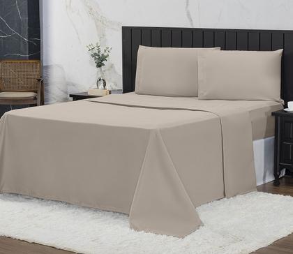 Imagem de Jogo de Cama Casal Padrão 400 Fios Percal 04 Peças Com Barra, Antiácaro, Antipilling com Toque Macio