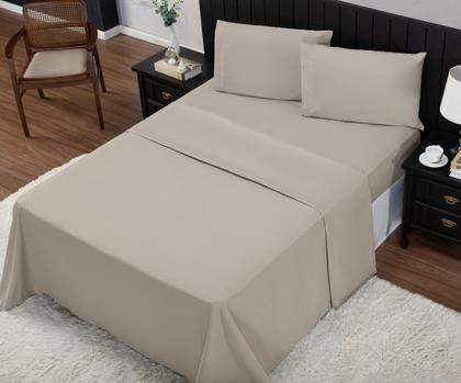 Imagem de Jogo de Cama Casal Padrão 400 Fios Percal 04 Peças Com Barra, Antiácaro, Antipilling com Toque Macio