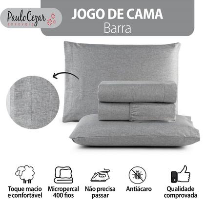 Imagem de Jogo de Cama Casal Padrão 400 Fios Percal 04 Peças Com Barra, Antiácaro, Antipilling com Toque Macio