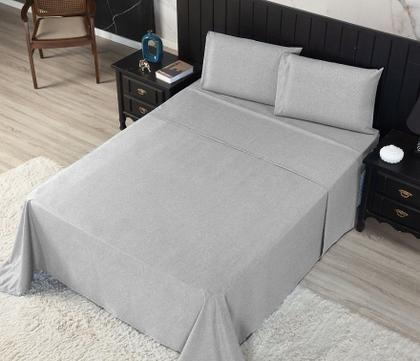 Imagem de Jogo de Cama Casal Padrão 400 Fios Percal 04 Peças Com Barra, Antiácaro, Antipilling com Toque Macio