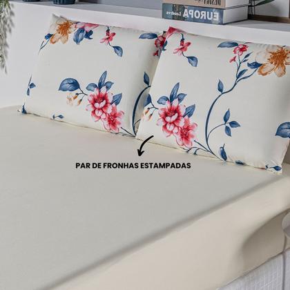 Imagem de Jogo de Cama Casal Padrão Percal 200 Fios Estampado 04 Peças Felicità