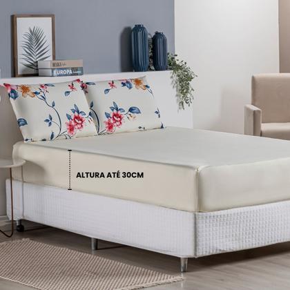 Imagem de Jogo de Cama Casal Padrão Percal 200 Fios Estampado 04 Peças Felicità