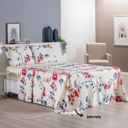 Imagem de Jogo de Cama Casal Padrão Percal 200 Fios Estampado 04 Peças Felicità