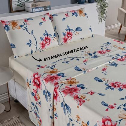 Imagem de Jogo de Cama Casal Padrão Percal 200 Fios Estampado 04 Peças Felicità