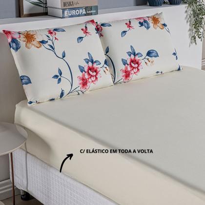 Imagem de Jogo de Cama Casal Padrão Percal 200 Fios Estampado 04 Peças Felicità