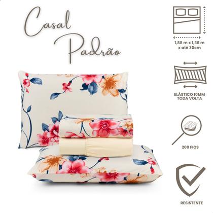 Imagem de Jogo de Cama Casal Padrão Percal 200 Fios Estampado 04 Peças Felicità