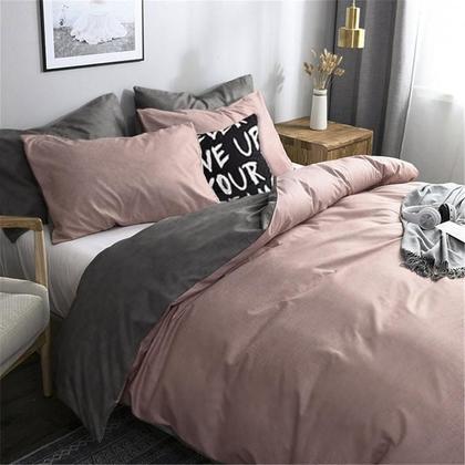 Imagem de Jogo de cama casal queen rosé com cinza 7 peças com edredom