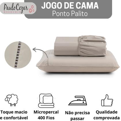 Imagem de Jogo de Cama Classic Solteiro Percal 400 Fios Ponto Palito 02 Peças, Antiácaro, Toque Macio e Confortável