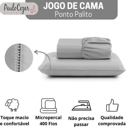 Imagem de Jogo de Cama Classic Solteiro Percal 400 Fios Ponto Palito 02 Peças, Antiácaro, Toque Macio e Confortável