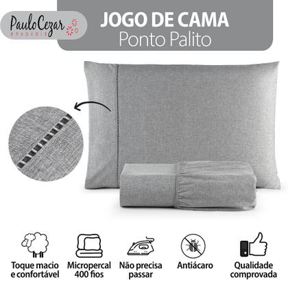 Imagem de Jogo de Cama Classic Solteiro Percal 400 Fios Ponto Palito 02 Peças, Antiácaro, Toque Macio e Confortável