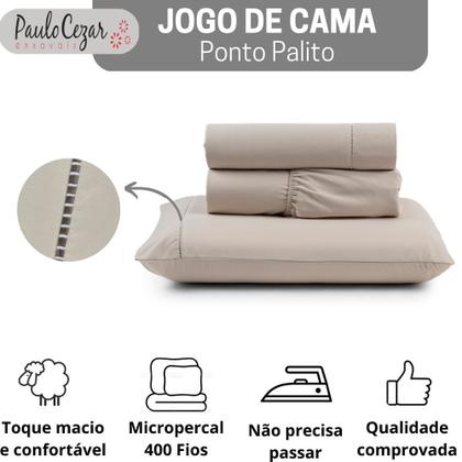 Imagem de Jogo de Cama Classic Solteiro Percal 400 Fios Ponto Palito 03 Peças, Antiácaro, Antipilling com Toque Macio