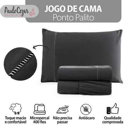 Imagem de Jogo de Cama Classic Solteiro Percal 400 Fios Ponto Palito 03 Peças, Antiácaro, Antipilling com Toque Macio