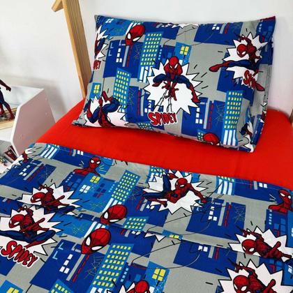 Imagem de Jogo de Cama Infantil Homem Aranha 3 Peças 150 Fios Azul Lepper