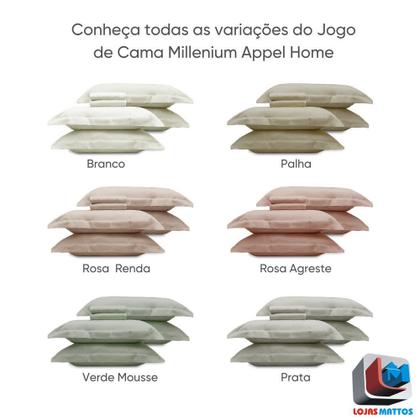 Imagem de Jogo de Cama King Percal 1000 Fios Acetinado Liso Millenium Appel 6pçs