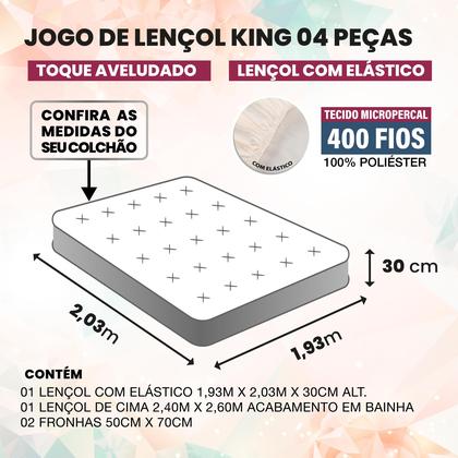 Imagem de Jogo De Cama King Size Estampado 4 Peças Aveludado Elástico