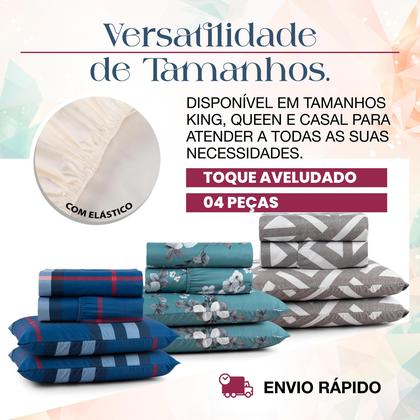 Imagem de Jogo De Cama King Size Estampado 4 Peças Aveludado Elástico