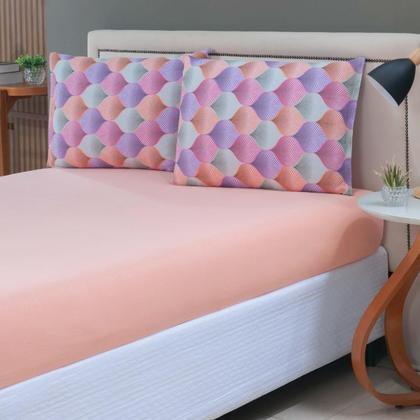 Imagem de Jogo de Cama Lençol 100% Algodão com Elástico Estampado 02 e 03 Pçs Malha Penteada Fio 30/1 Solteiro/Casal/Queen/King