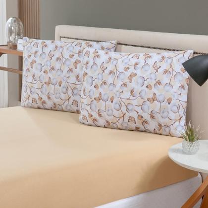 Imagem de Jogo de Cama Lençol 100% Algodão com Elástico Estampado 02 e 03 Pçs Malha Penteada Fio 30/1 Solteiro/Casal/Queen/King