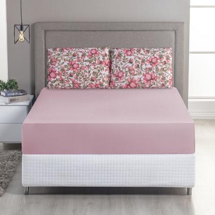 Imagem de Jogo de Cama Lençol 100% Algodão com Elástico Estampado 02 e 03 Pçs Malha Penteada Fio 30/1 Solteiro/Casal/Queen/King