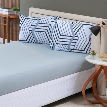 Imagem de Jogo de Cama Lençol 100% Algodão com Elástico Estampado 02 e 03 Pçs Malha Penteada Fio 30/1 Solteiro/Casal/Queen/King