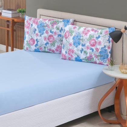 Imagem de Jogo de Cama Lençol 100% Algodão com Elástico Estampado 02 e 03 Pçs Malha Penteada Fio 30/1 Solteiro/Casal/Queen/King