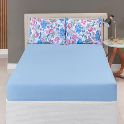 Imagem de Jogo de Cama Lençol 100% Algodão com Elástico Estampado 02 e 03 Pçs Malha Penteada Fio 30/1 Solteiro/Casal/Queen/King