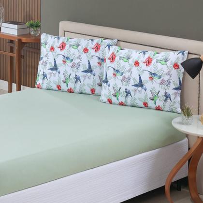 Imagem de Jogo de Cama Lençol 100% Algodão com Elástico Estampado 02 e 03 Pçs Malha Penteada Fio 30/1 Solteiro/Casal/Queen/King