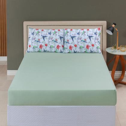 Imagem de Jogo de Cama Lençol 100% Algodão com Elástico Estampado 02 e 03 Pçs Malha Penteada Fio 30/1 Solteiro/Casal/Queen/King