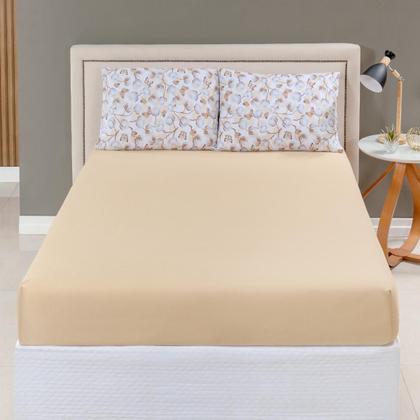 Imagem de Jogo de Cama Lençol 100% Algodão com Elástico Estampado 02 e 03 Pçs Malha Penteada Fio 30/1 Solteiro/Casal/Queen/King