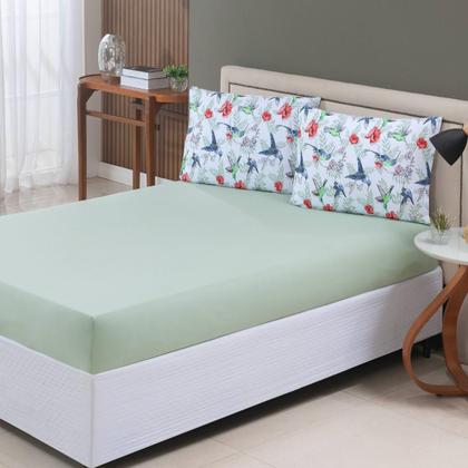 Imagem de Jogo de Cama Lençol 100% Algodão com Elástico Estampado 02 e 03 Pçs Malha Penteada Fio 30/1 Solteiro/Casal/Queen/King