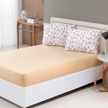 Imagem de Jogo de Cama Lençol 100% Algodão com Elástico Estampado 02 e 03 Pçs Malha Penteada Fio 30/1 Solteiro/Casal/Queen/King