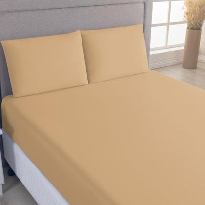 Imagem de Jogo de Cama Lençol 100% Algodão com Elástico Liso 02 e 03 Pçs Malha Penteada 30/1 Solteiro/Casal/Queen/King